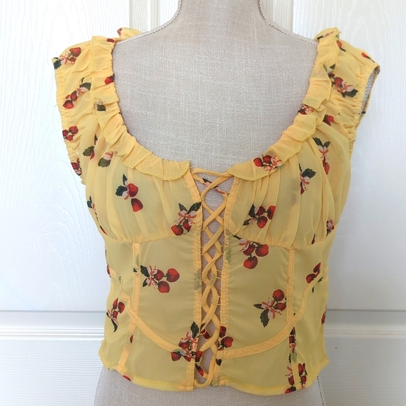 Pretty Little Things Strawberry Yellow Lace-Up Top - Picture 3 of 7